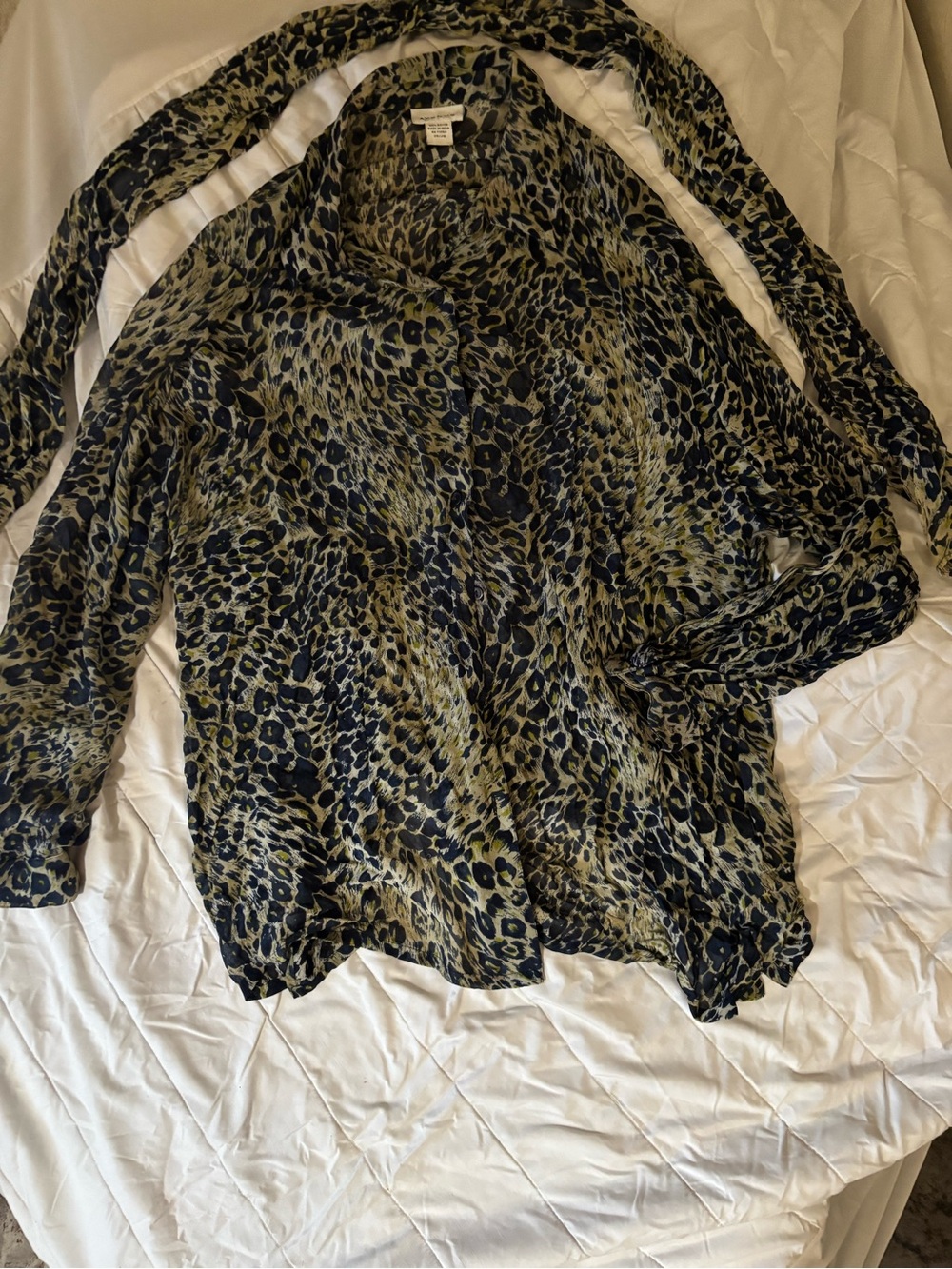 Avenue Olive and Black Leopard Print Button-Up Blouse